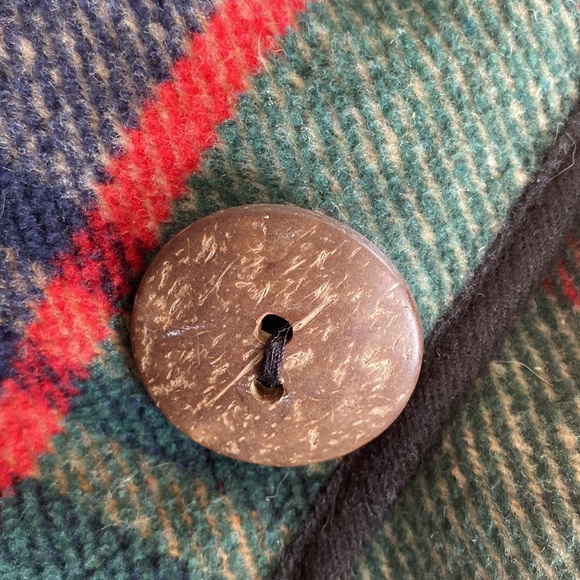 Preppy plaid wood button pullover poncho fleece jacket poncho O/S - Picture 5 of 8
